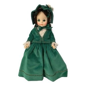 Madam Alexander Vintage Doll, "Scarlett", Green Velvet Dress with Hat & Stand.